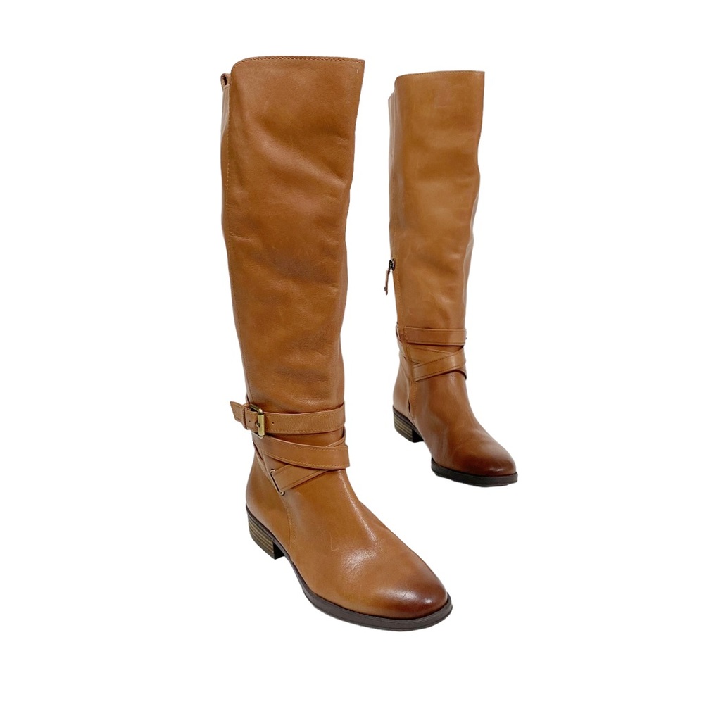 SAM EDELMAN Pansy 2 Tall Leather Buckle Detail Wide Calf Riding Boots
